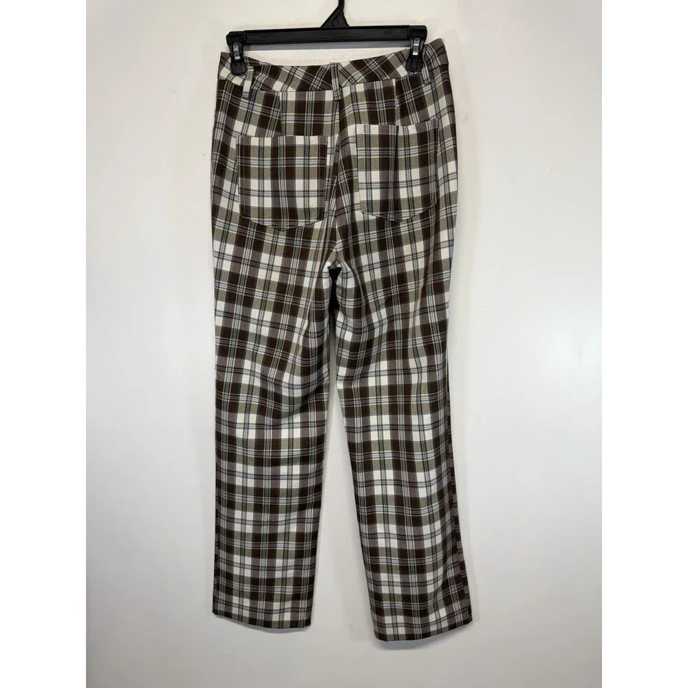 Reformation Y2K Women’s Franklin brown Plaid Straight Leg Pants Rayon Sz 2 - Picture 11 of 16